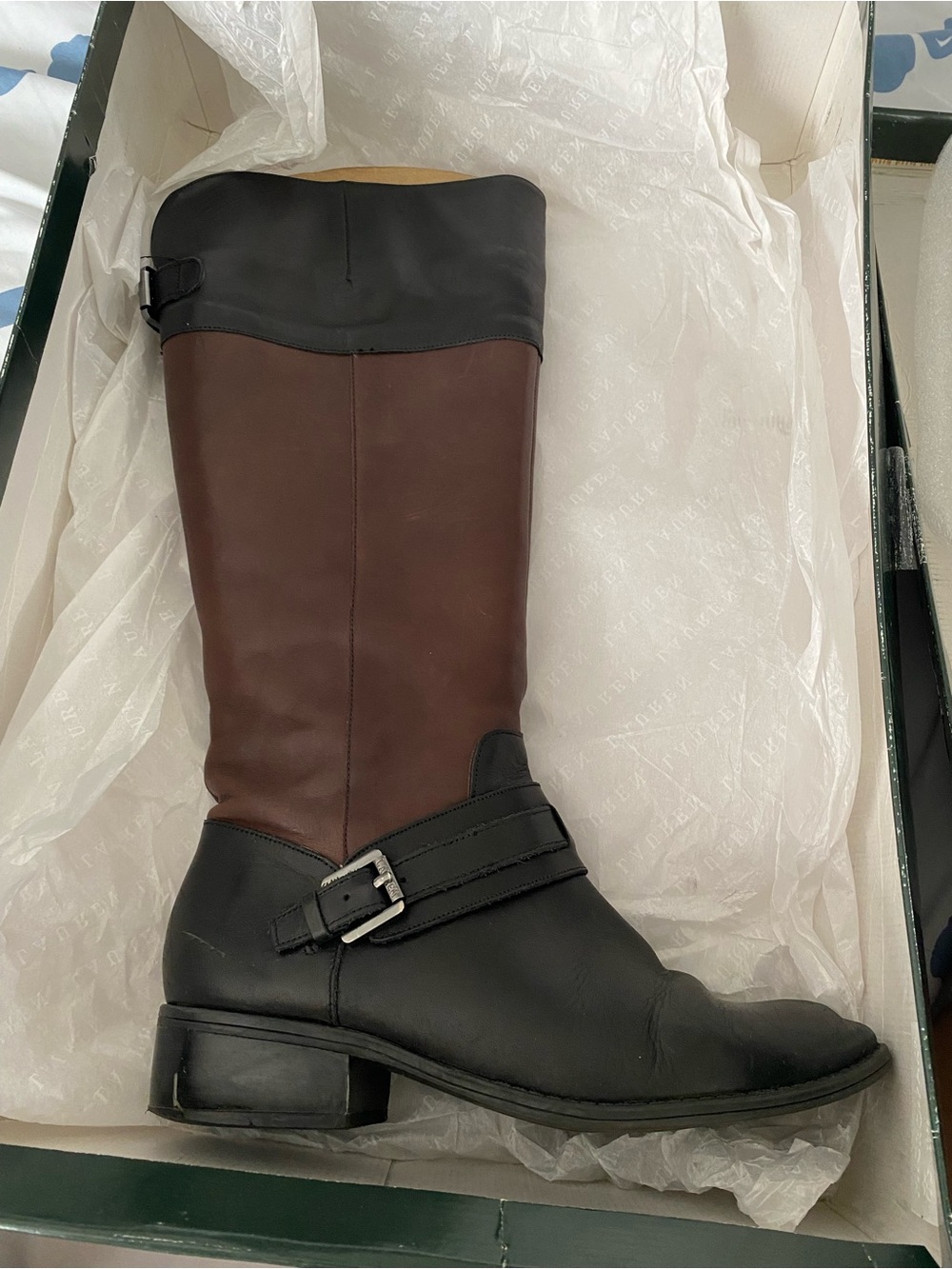 Ralph Lauren Two-Tone Brown and Black Leather Over-the-Knee Boots